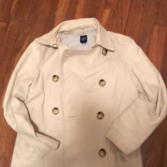 GAP Wool Pea Coat Ivory with striped lining - Picture 2 of 8